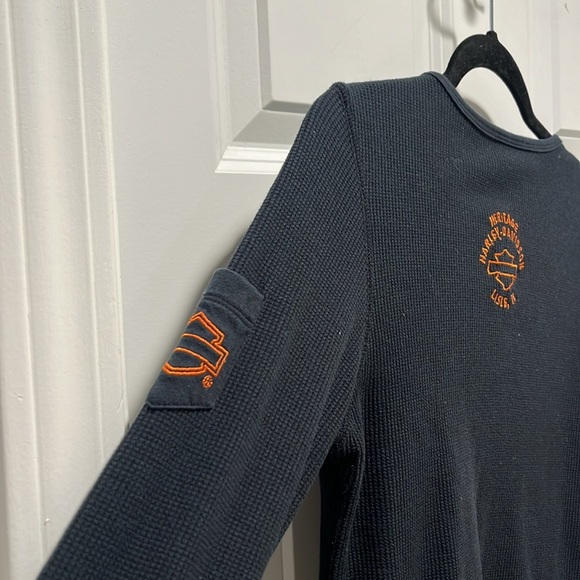Vintage Harley Davidson Long Steve ribbed waffle knit embroidered black Henley - Picture 9 of 11